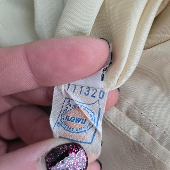 Ilie Wacs 6 beige diagonal stripe wood button blazer jacket VTG UNION tag USA - Picture 10 of 14